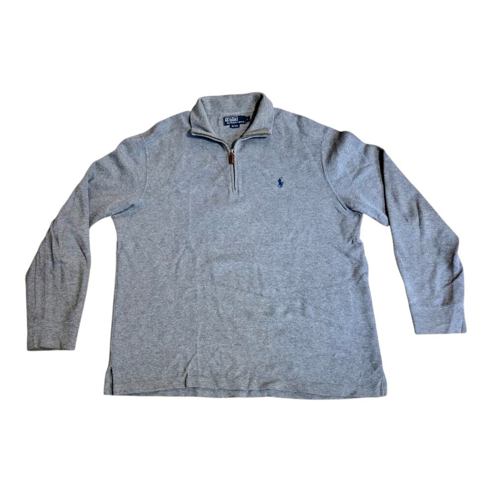 Polo Ralph Lauren Mens Size L Gray Knit Cotton Quarter Zip Pullover Sweater Top